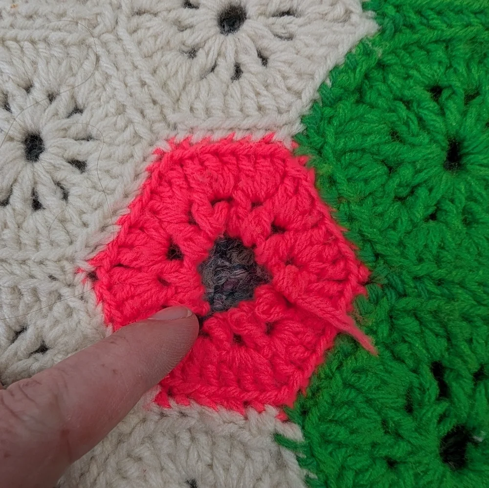 Vintage Handmade Honeycomb Crochet Granny Square Afghan Throw Blanket